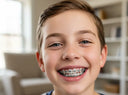 Child smiling confidently while wearing braces