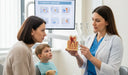 Orthodontist educating parent about pulpectomy