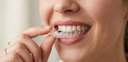 NewSmile clear retainer in hand, demonstrating comfortable and invisible orthodontic retention for a bright smile.