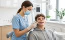 Orthodontist adjusting braces for a teen patient