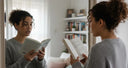 Patient practicing clear speech in front of a mirror while wearing aligners