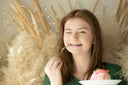 Person with braces enjoying cake safely
