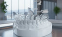 Clear dental retainer displayed after orthodontic treatment