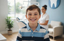 Child smiling while wearing clear aligners for orthodontic treatment