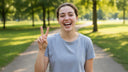 Happy person wearing clear NewSmile retainer
