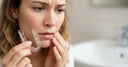 Woman experiencing discomfort from a clear retainer allergy