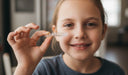 Child holding an aligner during treatment
