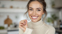 Woman holding clear aligners