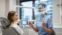 Orthodontist showing patient 3D dental scan
