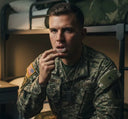 Military personnel using night guard to prevent teeth grinding.