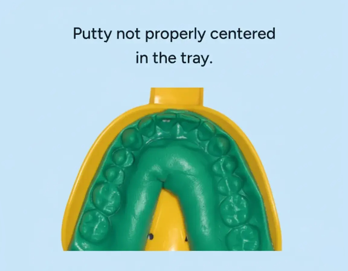 Mouth mold with green putty not properly centered on a blue background