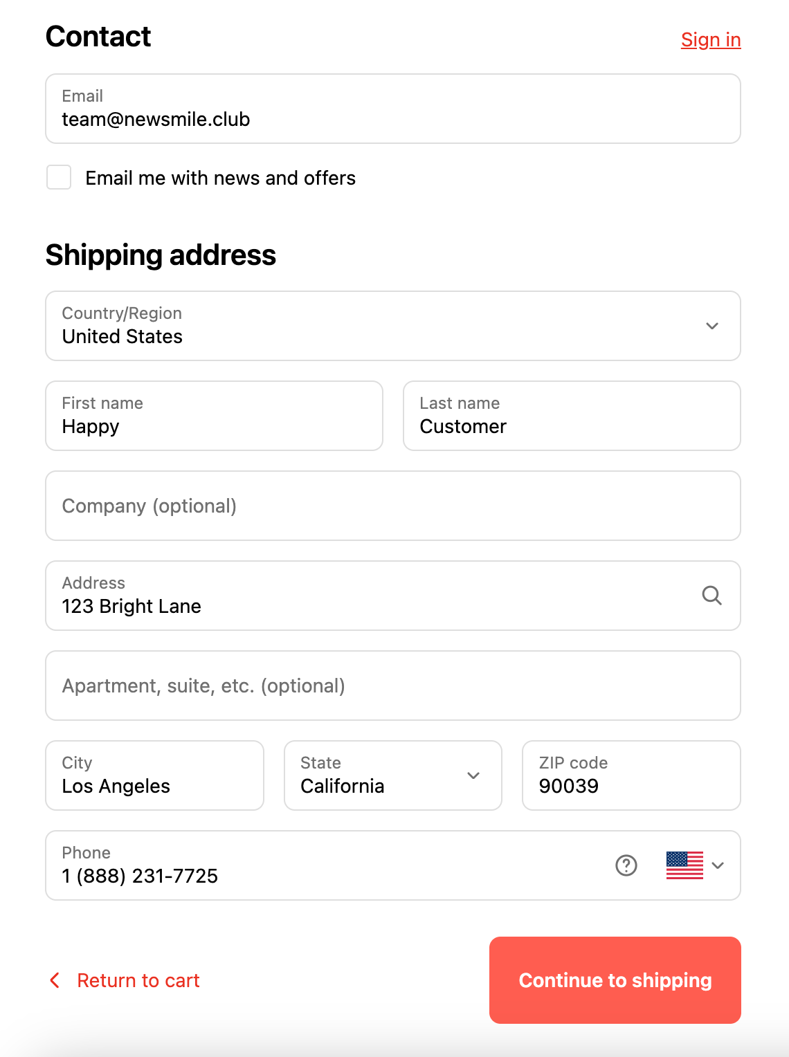 2. Enter your shipping address