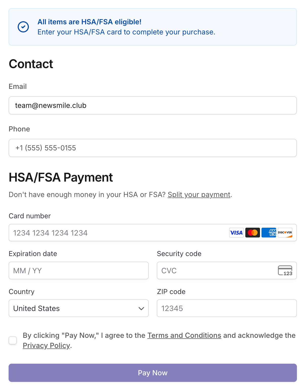 4. Enter your HSA/FSA card